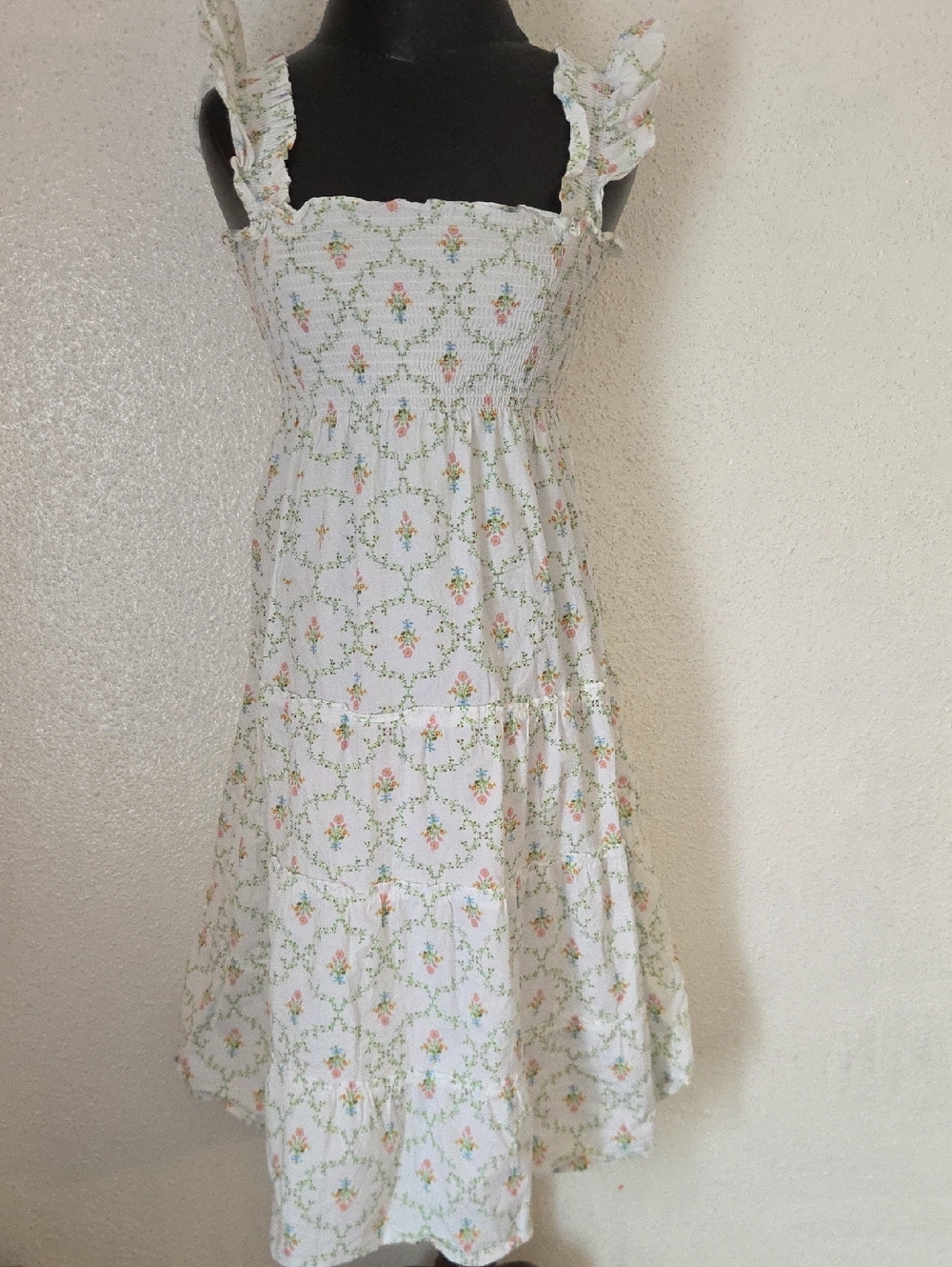 Hill House White Midi Dress with Pastel Floral Print